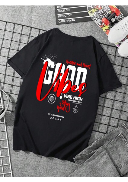 Oversize Baskılı Siyah Renk Salaş T-Shirt %100 Pamuk indirimleri