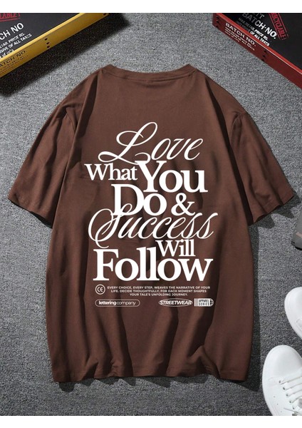 Oversize Baskılı Kahverengi Renk Salaş T-Shirt %100 Pamuk fiyatları