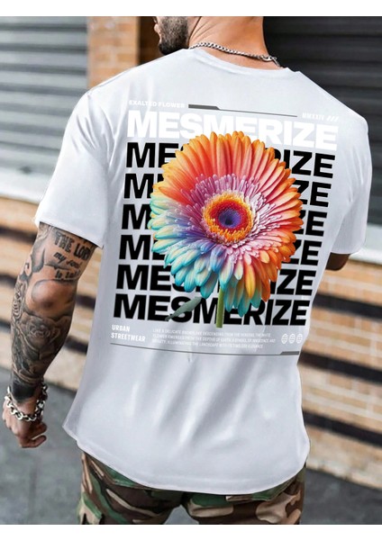 Oversize Baskılı Beyaz Renk Salaş T-Shirt %100 Pamuk