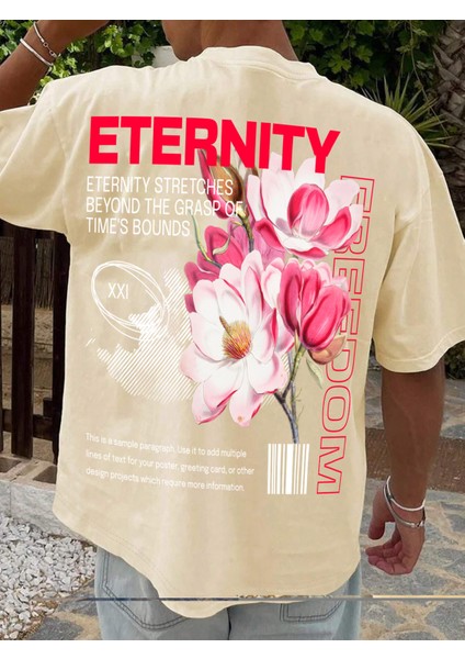 Oversize Baskılı Bej Renk Salaş T-Shirt %100 Pamuk fiyatları