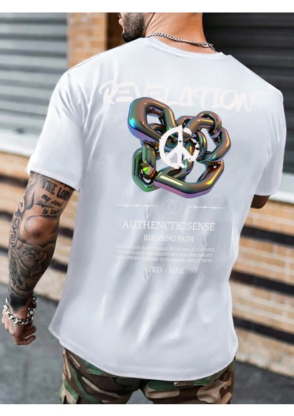 Oversize Baskılı Beyaz Renk Salaş T-Shirt %100 Pamuk