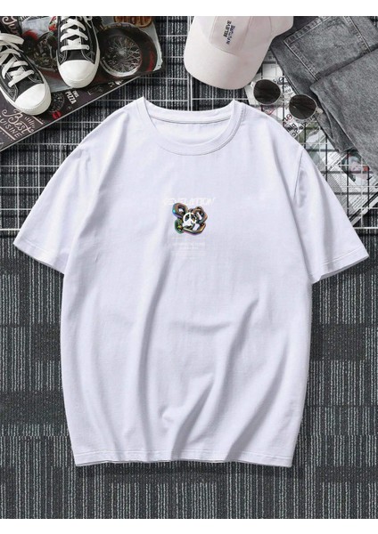 Oversize Baskılı Beyaz Renk Salaş T-Shirt %100 Pamuk fırsatları