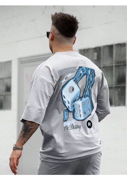 Oversize Baskılı Gri Renk Salaş T-Shirt %100 Pamuk fiyatları