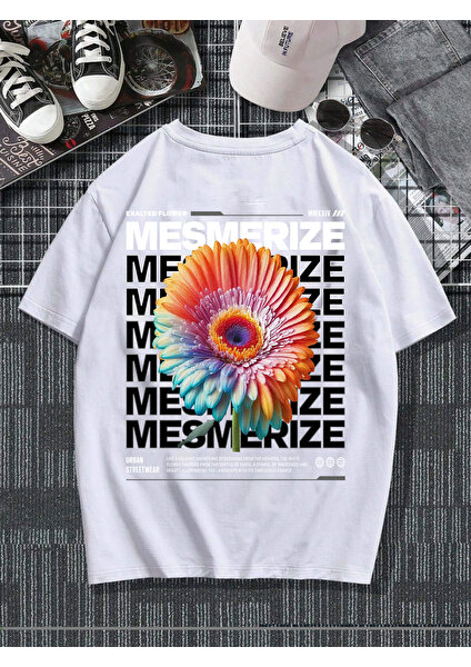 Oversize Baskılı  Beyaz Renk Salaş T-Shirt %100 Pamuk