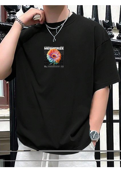 Oversize Baskılı Siyah Renk Salaş T-Shirt %100 Pamuk fiyatları