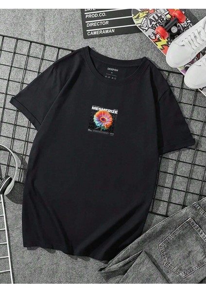 Oversize Baskılı Siyah Renk Salaş T-Shirt %100 Pamuk modelleri