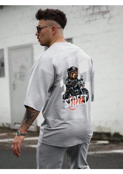Oversize Baskılı Gri Renk Salaş T-Shirt %100 Pamuk fiyatları