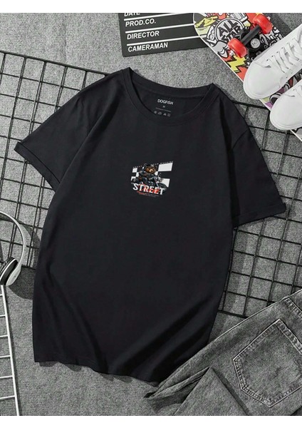 Oversize Baskılı Siyah Renk Salaş T-Shirt %100 Pamuk indirimleri