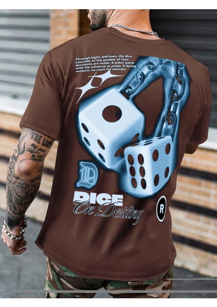 Oversize Baskılı Kahverengi Renk Salaş T-Shirt %100 Pamuk modelleri