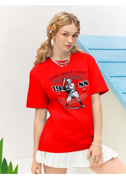 Sevgili Kombini Çift Baseball Championship League University Baskılı Oversize Pamuk T-Shirt 2'li