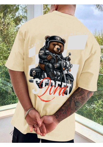 Oversize Baskılı Bej Renk Salaş T-Shirt %100 Pamuk fiyatları