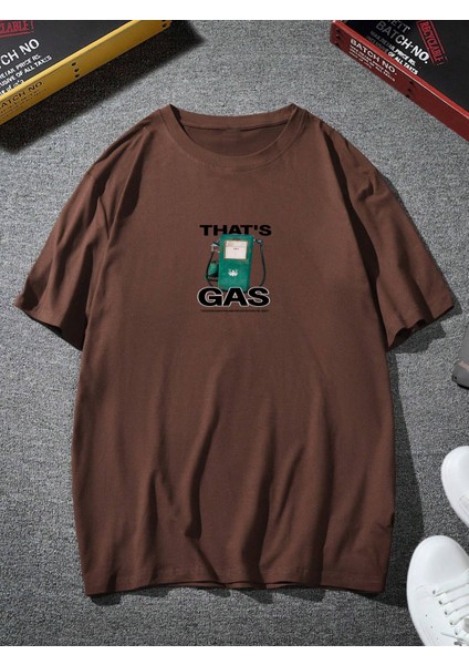 Oversize Baskılı Kahverengi Renk Salaş T-Shirt %100 Pamuk modelleri