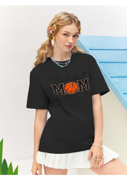 Sevgili Kombini Çift Basketball Mom Mothers Day Baskılı Oversize Pamuk T-Shirt 2'li