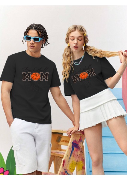 Sevgili Kombini Çift Basketball Mom Mothers Day Baskılı Oversize Pamuk T-Shirt 2'li