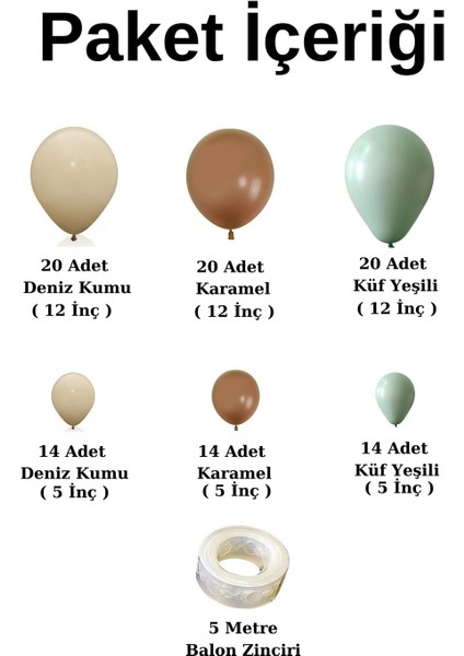 Balon Seti Deniz Kumu-Karamel-Küf Yeşili 100 Lü Balon Zinciri Seti fiyatları