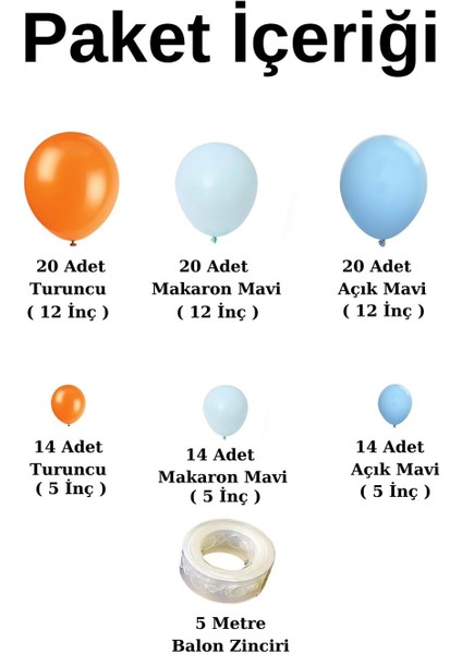 Balon Seti Açık Mavi-Turuncu-Makaron Mavi 100 Lü Balon Zinciri Seti fiyatları