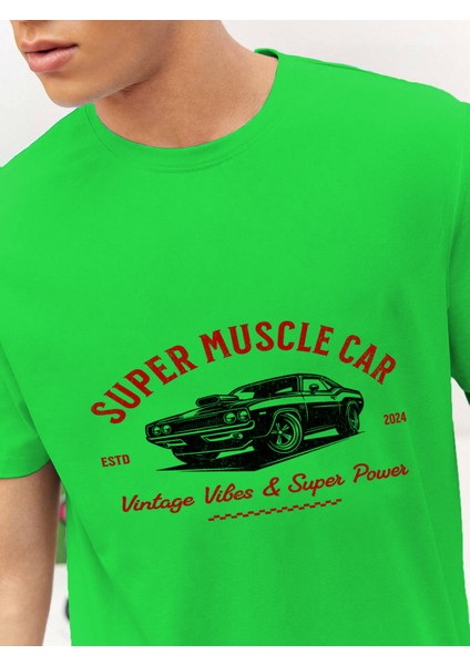 Sevgili Kombini Çift Super Muscle Car Baskılı Oversize Pamuk T-Shirt 2'li