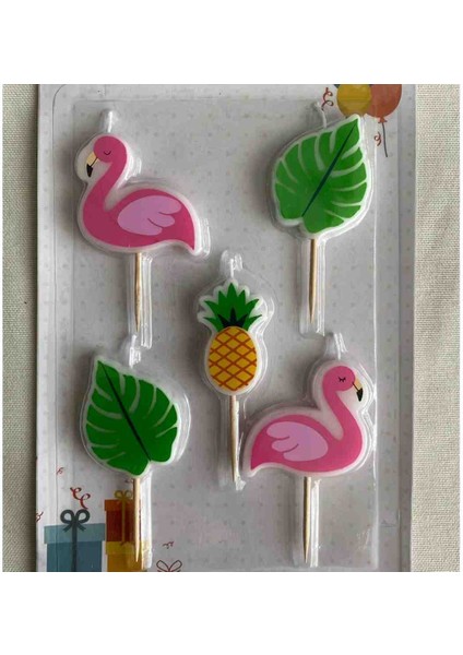 Flamingo Ananas Yaprak 5li Mum Seti