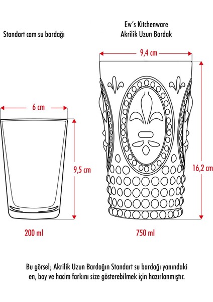 Akrilik Füme 6'Lı Uzun Bardak & Su Meşrubat Bardağı 750 Ml ( Büyük Boy & Cam Değildir )