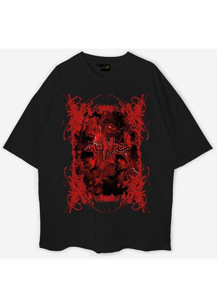 Manga Müzik Grubu Baskılı Oversize Unisex Siyah Tişört