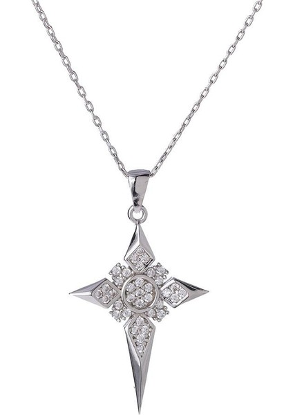 Kutup Yıldızı Model Zirkon Taşlı 925 Ayar Gümüş Kadın Kolye