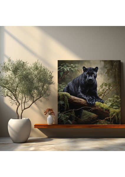 Kara Panter Duvar Tablosu - Yosun Kaplı Ağaç Dalında Muhteşem Panter - Kara Panter, Kanvas Tablo, Duvar Sanatı, Gerçekçi Yağlıboya Tablo, 30X30 fiyatları