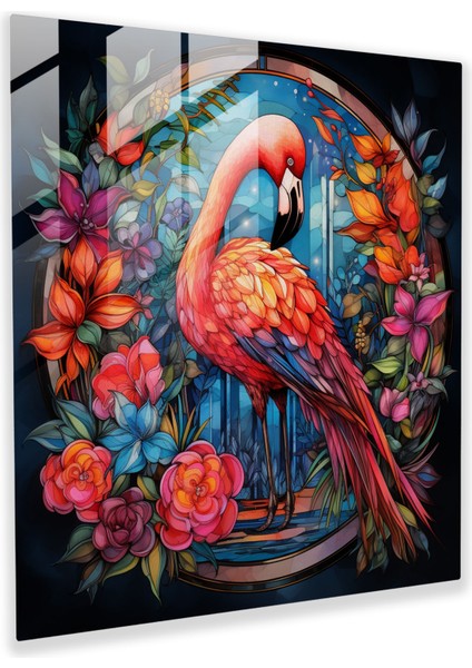 Flamingo Cam Baskı - Tropikal Vitray - Flamingo, Tropikal Çiçekler, Vitray, Duvar Süslemesi, 30X30