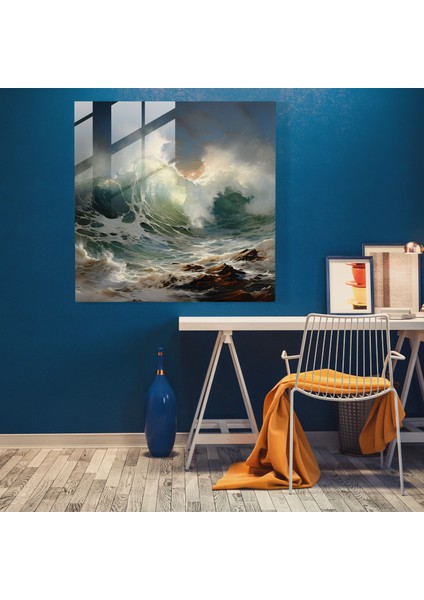 Klasik Deniz Manzarası Dalgalar Cam Baskı - Klasik, Ev Dekorasyonu, Cam Baskı, Modern Sanat, 30X30 modelleri