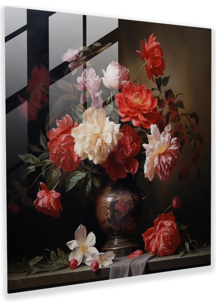 Klasik Çiçekler Cam Baskı - Klasik, Natürmort, Modern Sanat, Vazoda Çiçekler, 30X30