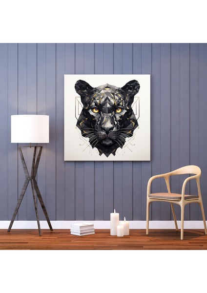 Geometrik Kara Panter Duvar Sanatı - Kara Panter, Geometrik Tasarım, Duvar Sanatı, Çeşitli Şekiller, 30X30 modelleri