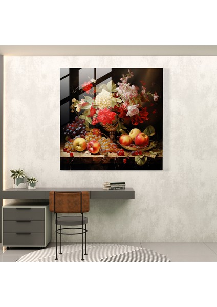 Klasik Natürmort Cam Baskı - Klasik, Modern Sanat, Bolluk, Güzellik, 30X30 fiyatları