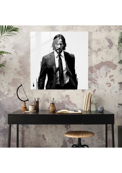 John Wick Minimalist Cam Baskı - John Wick, Ev Dekorasyonu, Cam Baskı, Modern Sanat, 30X30