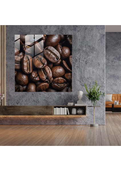 Kahve Çekirdekleri Cam Baskı - Kahve, Cam Duvar Sanatı, Girift Detaylar, Çağdaş Fotoğraf, 30X30
