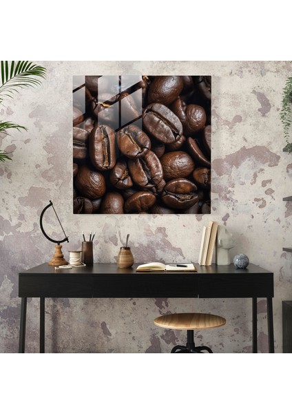 Kahve Çekirdekleri Cam Baskı - Kahve, Cam Duvar Sanatı, Girift Detaylar, Çağdaş Fotoğraf, 30X30