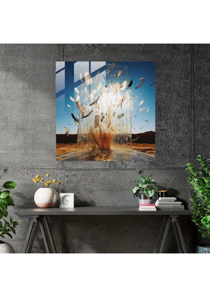 Dönüştürücü Tüy Cam Duvar Sanatı - Tüy, Dönüşüm, Ev Dekorasyonu, Kuş Sürüsü, 30X30