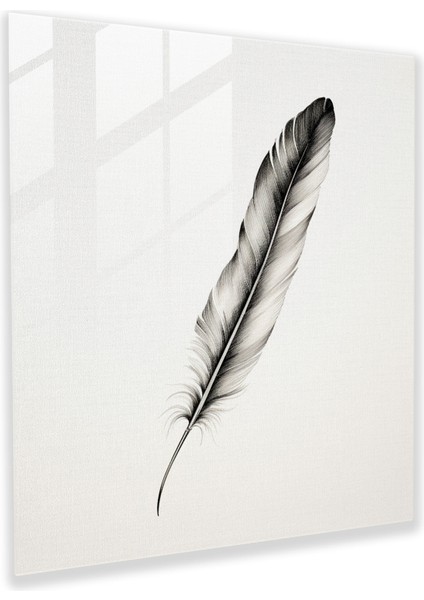 Sadelik Tüy Cam Baskı - Tüy, Elegance, Cam Baskı, Minimalist Çizim, 30X30