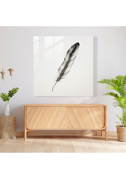 Sadelik Tüy Cam Baskı - Tüy, Elegance, Cam Baskı, Minimalist Çizim, 30X30 fiyatları