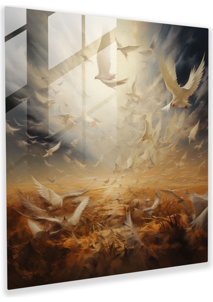 Dönüşüm Tüyleri Cam Baskı - Tüy, Cam Sanatı, Duvar Dekorasyonu, Ev Dekorasyonu, 30X30