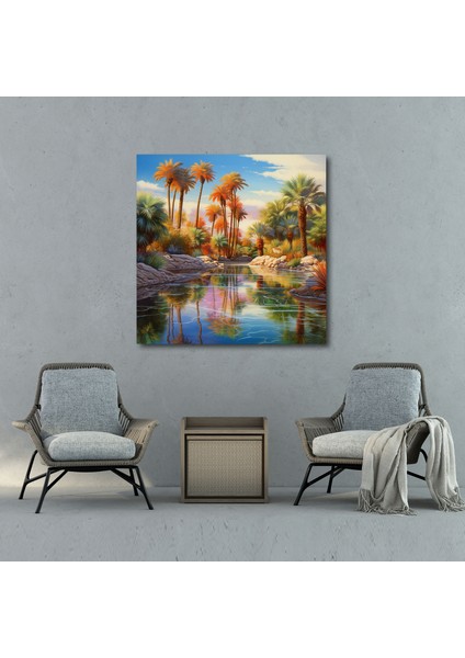 Lush Desert Oasis Kanvas Tablo - Çöl, Desert Oasis, Kanvas Tablo, Ev Dekorasyonu, 30X30 fiyatları