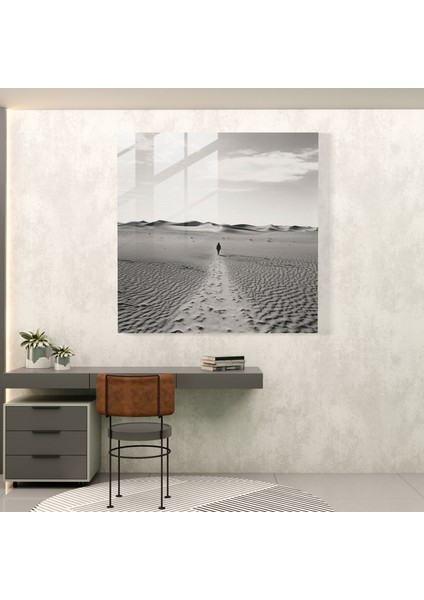 Çöl Gezgini Cam Baskı - Çöl, Siyah Beyaz Fotoğraf, Nostaljik Cazibe, Cam Baskı, 30X30