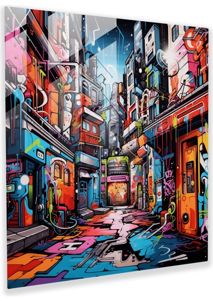 Funky Graffiti City Cam Baskı - Funky, Duvar Dekorasyonu, Ev Dekorasyonu, Canlı Kent Manzarası, 30X30