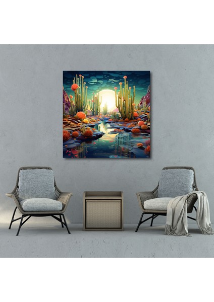 Çöl Tablosu - Gerçeküstü Yüzen Kaktüsler Soyut Kanvas Tablo - Çöl, Kanvas Tablo, Duvar Sanatı, Kanvas, 30X30 fiyatları