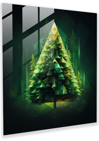 Yeşil Çam Geometrik Cam Baskı - Yeşil Çam, Yeşil Çam, Cam Sanatı, Duvar Dekorasyonu, 50X50