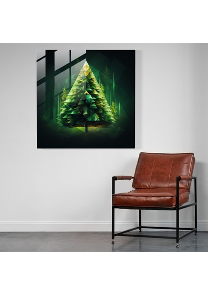 Yeşil Çam Geometrik Cam Baskı - Yeşil Çam, Yeşil Çam, Cam Sanatı, Duvar Dekorasyonu, 50X50 fiyatları