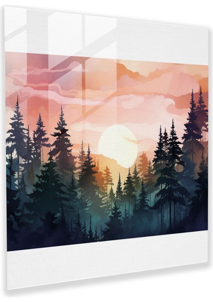 Büyüleyici Yeşil Çam Cam Baskı - Alacakaranlık Ormanı Duvar Tablosu - Yeşil Çam, Büyüleyici Sanat, Cam Sanatı, Duvar Dekorasyonu, 30X30