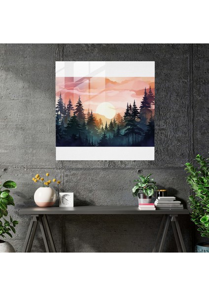 Büyüleyici Yeşil Çam Cam Baskı - Alacakaranlık Ormanı Duvar Tablosu - Yeşil Çam, Büyüleyici Sanat, Cam Sanatı, Duvar Dekorasyonu, 30X30 modelleri