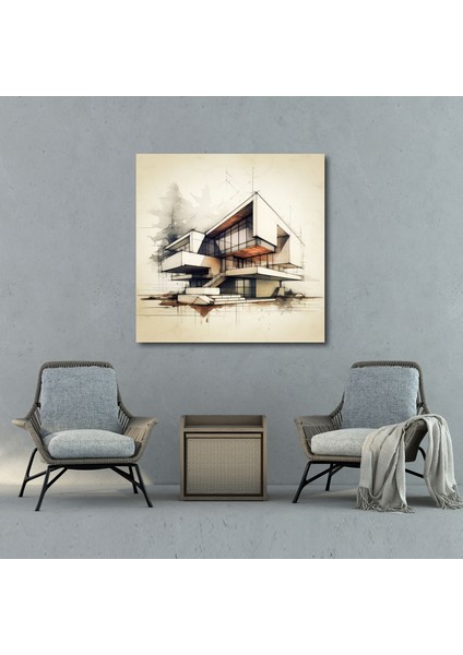 Hermes Kanvas Tablo - Mimari Duvar Tablosu - Hermes, Geometrik, Modern, Mimari, 30X30