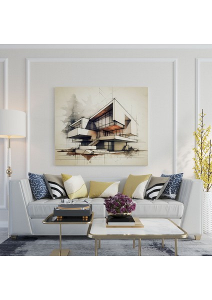 Hermes Kanvas Tablo - Mimari Duvar Tablosu - Hermes, Geometrik, Modern, Mimari, 30X30