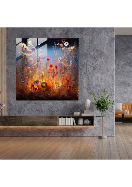Büyülü Bahçe Kuru Çiçek Cam Duvar Sanatı - Kuru Çiçek, Cam Duvar Sanatı, Ilginç, Duvar Dekorasyonu, 30X30