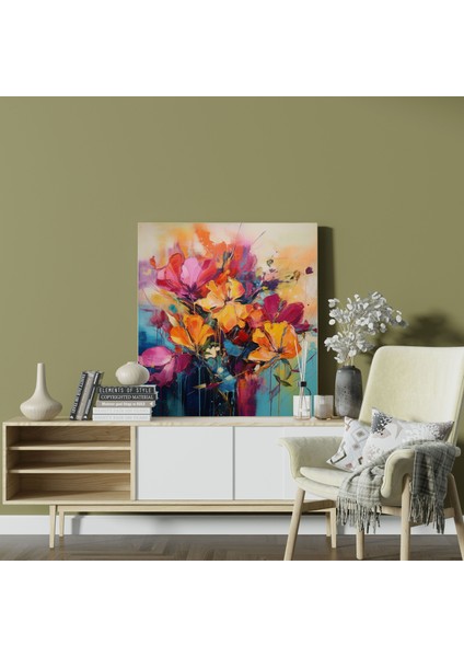 Soyut Kuru Çiçek Kanvas Tablo - Kuru Çiçek, Duvar Dekorasyonu, Kuru Çiçek, Canlı Kompozisyon, 30X30